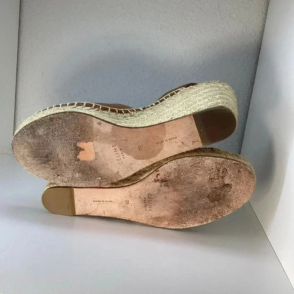 Celine Tan Leather Espadrille Sandals